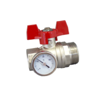 Oventrop Ball Valve red handle with Thermometer 1 female thread x 1 male thread  flat-sealing 1406484