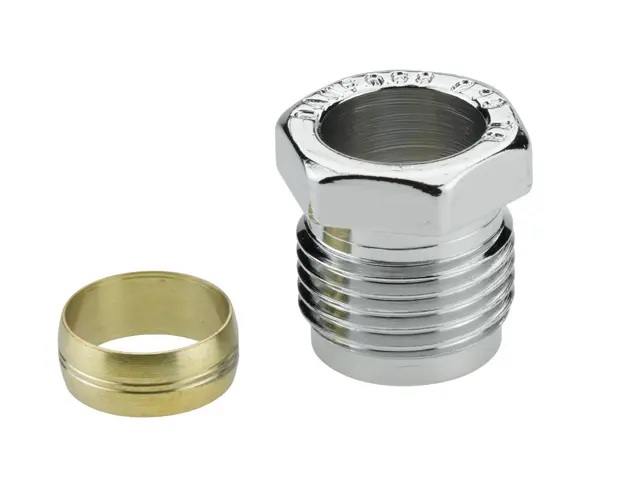Danfoss Compression fittings R 1/2 A for 15mm f. steel and copper tubings, chrome 013G4195