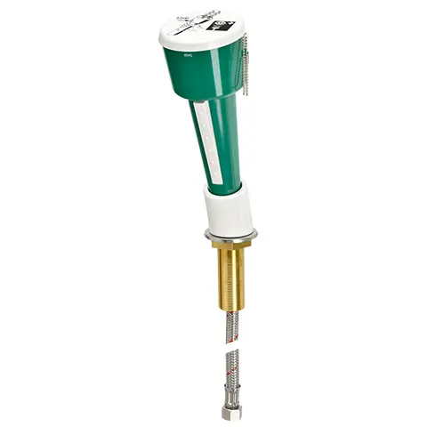 KWC Franke Douche oculo/faciale en plastique vert, actionnement manuel avec touche ergonomque en laiton verni blanc, pour montage sur plan, inclinaison en avant de 20°, tuyau flexible en inox, capuchon de protection contre la poussière à enlèvement automa