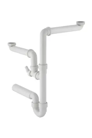 Geberit Spueltisch-Ablauf G1 1/2x50 mm weiss fuer WM und GS in PPf uer zwei Becken 152818111