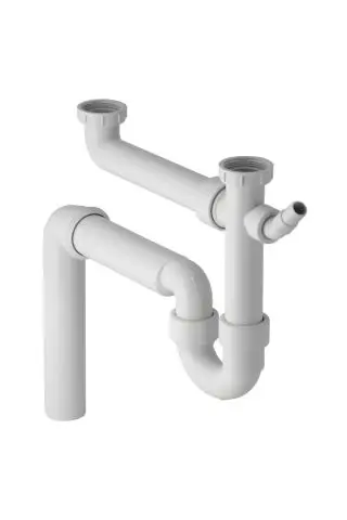 Geberit Kitchen sink drain  G1 1/2x50 mm white in PP Uni.-drains Bend for two basins 152553111