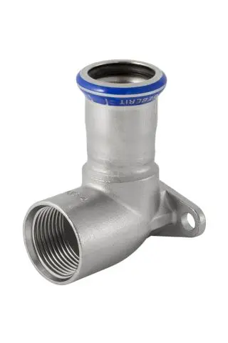 Geberit Mapress Edelstahl T-Stueck Deckenwink. 90  Grad mit IG,d12-Rp1/2 (Cr-Ni-Mo-Stahl) 33013