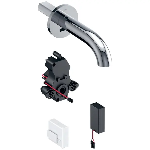 Geberit Waschtischarmatur Piave, Wandmontage mit UP-Funktion Batt. L 17cm o. Mischer 116263211