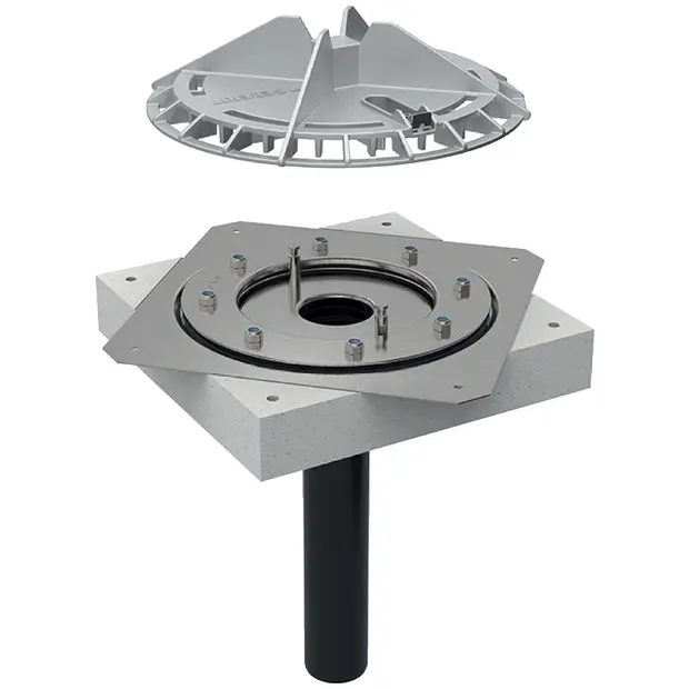 Geberit Pluvia Dachwassereinlauf mit Bef.- flansch, für DAF Alu.-Guss d56 12l/s 359106001