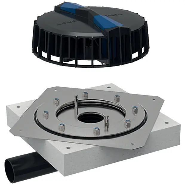 Geberit Pluvia Dachwassereinlauf mit Bef.- Flansch für Folien 9l/s horizontal 359117001