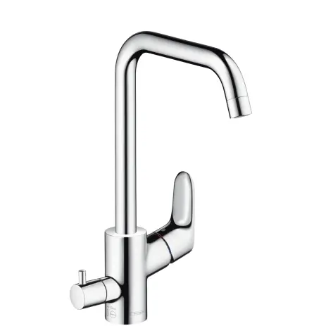 Hansgrohe Spültischmischer Focus chrom hoher Schwenkauslauf und Geräteabsperrventil 31823000