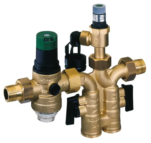 Resideo Honeywell Safety group with interchangeable safety valve insert and pressure reducing valve, SG160SD w Pressure reducer Brass AA 3/4 inch SG160SD-3/4AA SG160SD-3/4AA