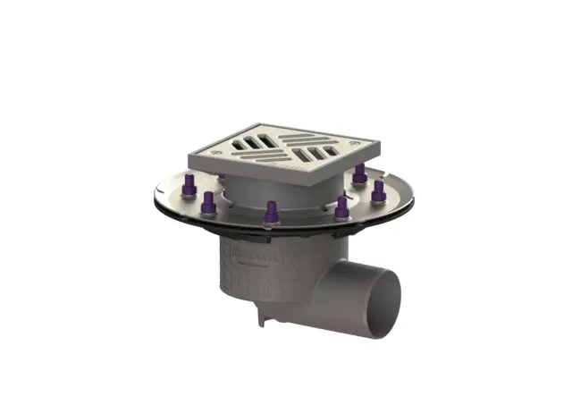 Kessel Siphon Practicus KE45179.11 DN70 latérale avec bride de compression, grille en acier inoxydable 45179.11