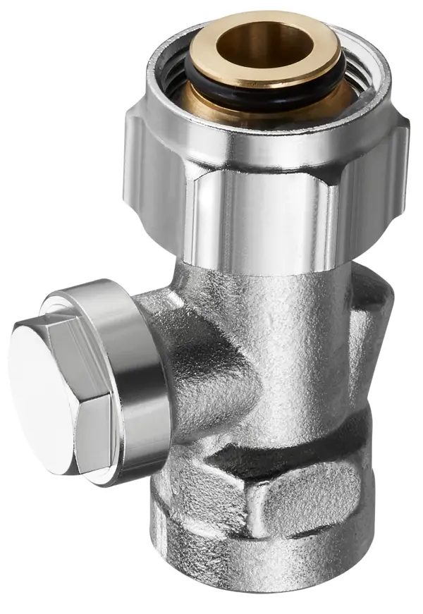 Oventrop Combi 3 Shutoff fitting Multiflex F 3/4 union nut  x 3/4 external thread, brass, nickel-plated 1016168