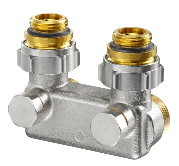 Oventrop Inversion fitting with Shut-off Angle form 50mm 1/2 external thread x3/4 external thread nickel-plated 1016463