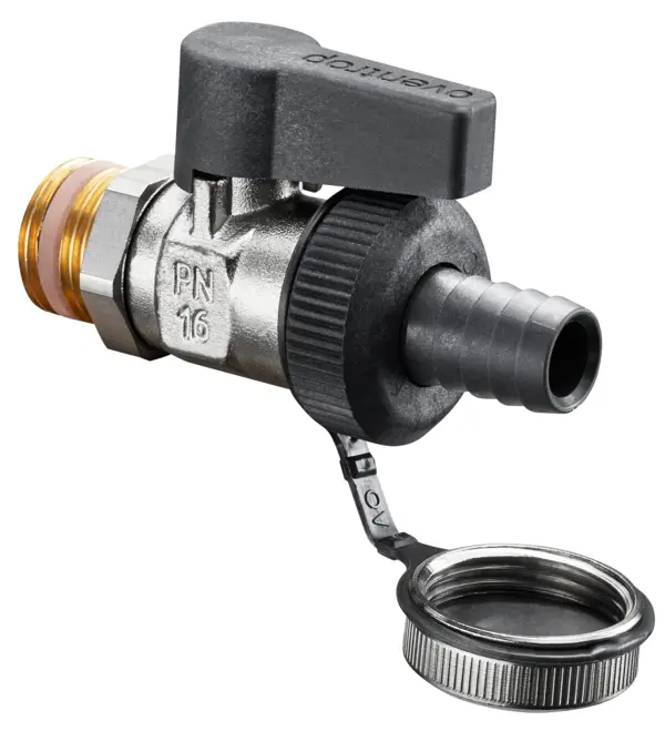 Oventrop Kugelhahn Optiflex ,DN10 3/8 AG mit Schlauchver.u.Verschlussk., Ms,vern. 1033351