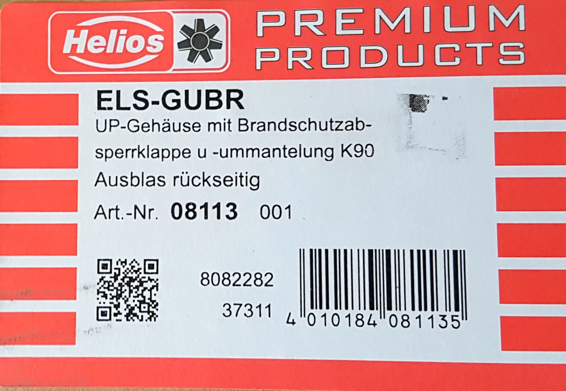 Helios ELS-GUBR flush housing with fire protection shut-off valve 8113 08113