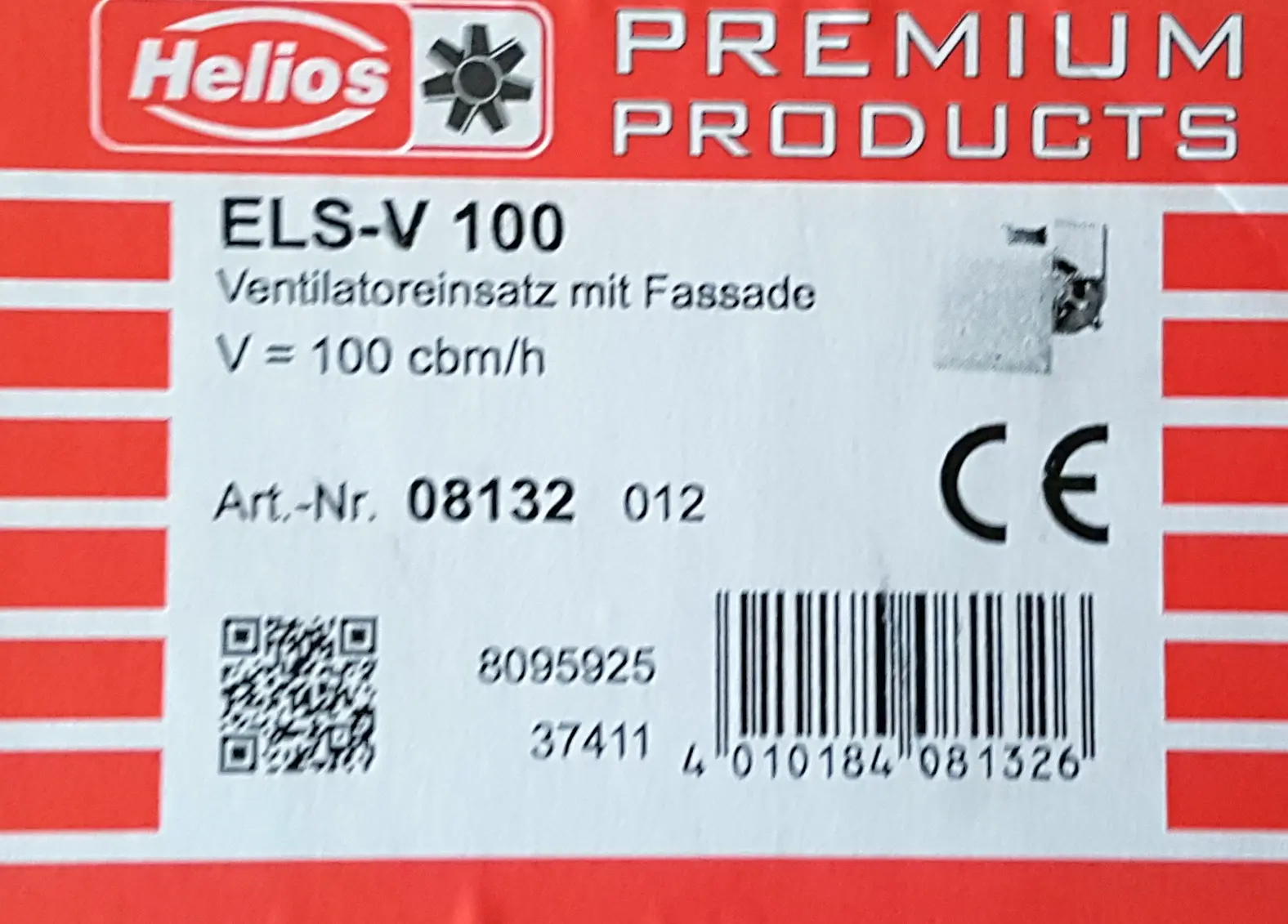 Helios ELS-V 100 Ventilator inset with 8132 08132