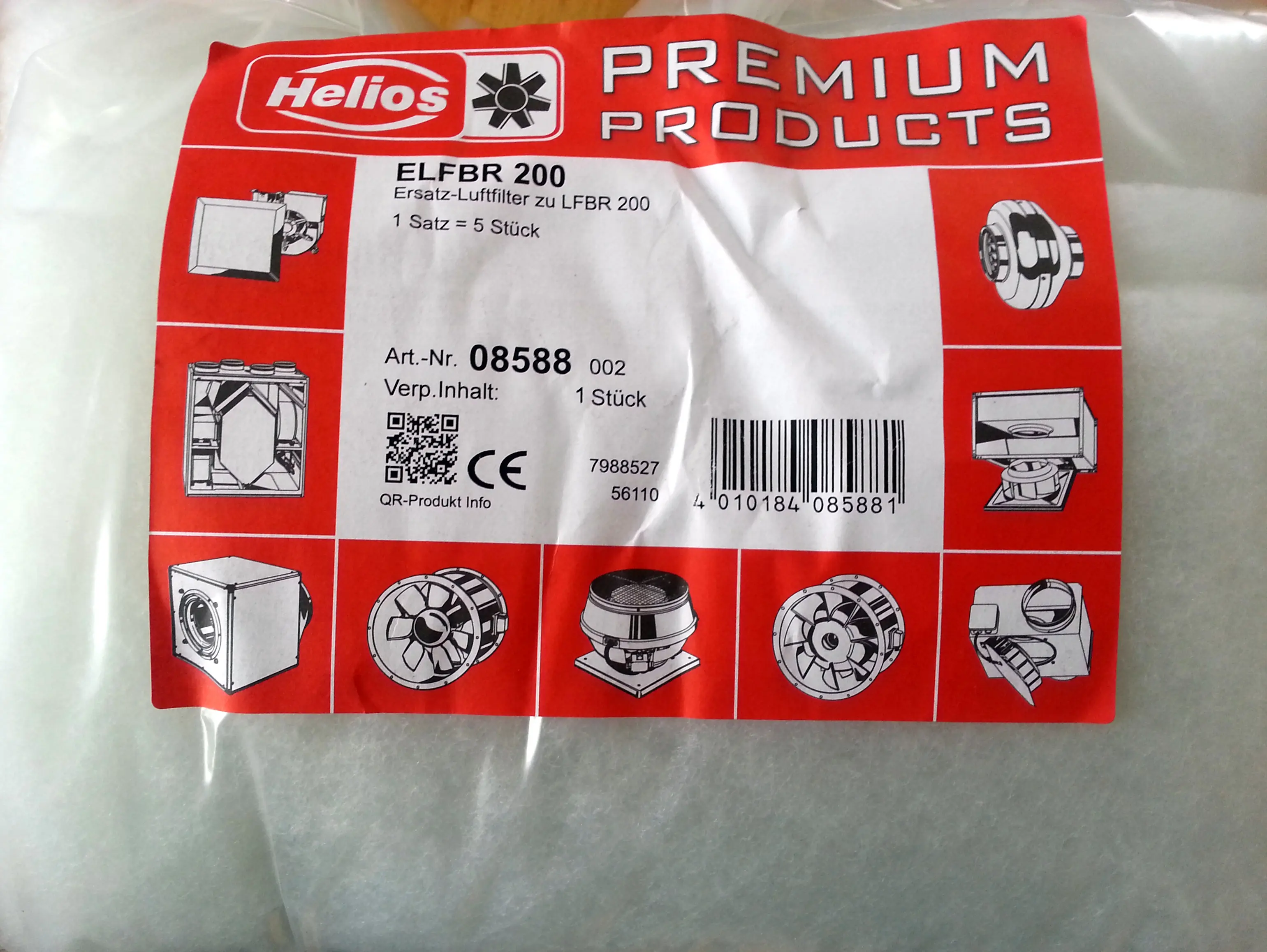 Helios ELFBR 200 Spare air filter for LFBR 200 5 pc  8588 08588