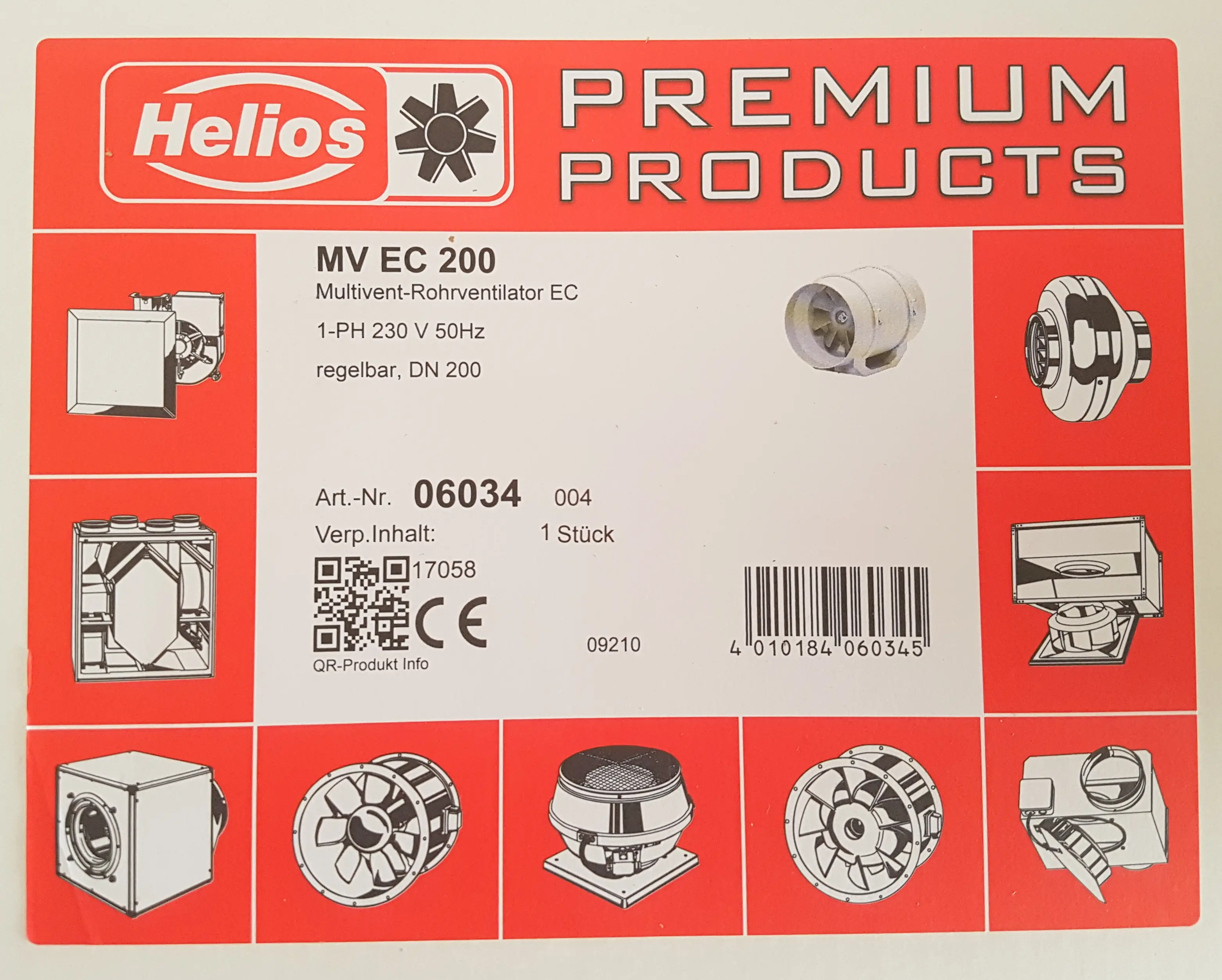 Helios MV EC 200 Multivent-in-line fan ventilator DN 200 6034 06034