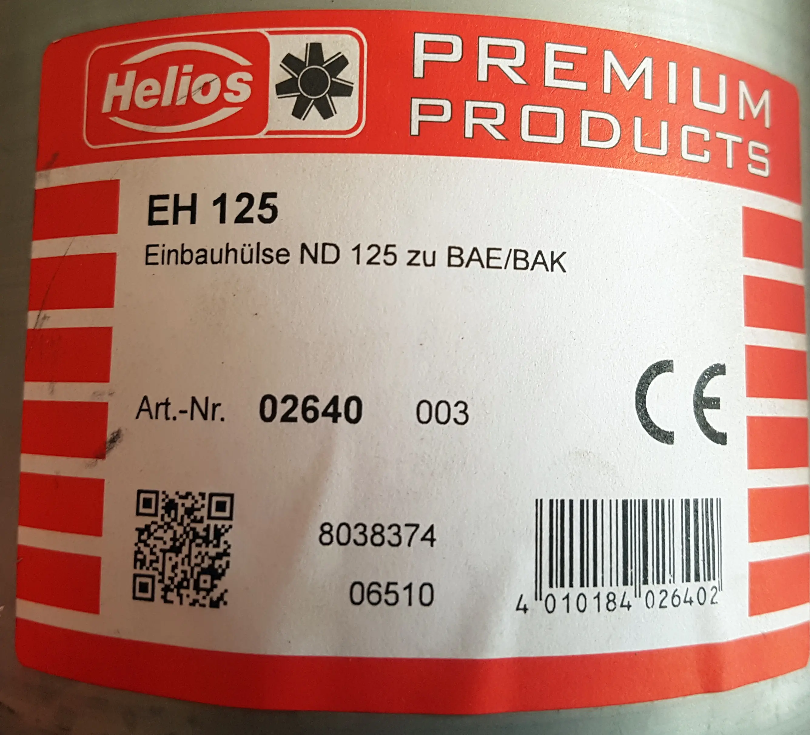 Helios EH 125 Einbauhülse ND 125 zu BAE/BAK EH 125 2640