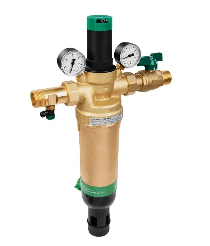 Resideo Honeywell Combination water supply unit, HS10S TOP HS10S w a non return valve with test point, reverse rinsing fine filter, pressure reducing valve and shutoff valve Brass AAM 3/4 inch HS10S-3/4AAM HS10S-3/4AAM