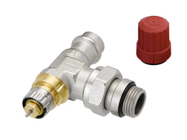 Danfoss Radiator valve RA-N 15 Pressfit R 1/2 angle matte nickel plated 013G3237