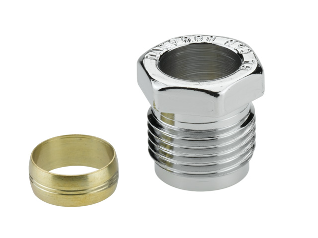 Danfoss Compression fittings R 1/2 A for 15mm f. steel and copper tubings, chrome 013G4195