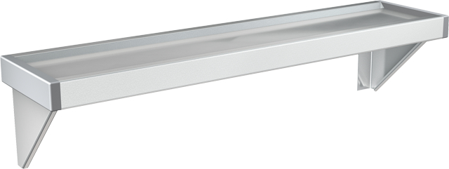 KWC Franke Shelf for wall mounting, stainless steel, surface satin finished, material thickness 1 mm, brackets welded into shelf, side ends with grey plastic cover, for lengths over 1800 mm an additional bracket is scope of delivery. Dimensions 600 x 138 