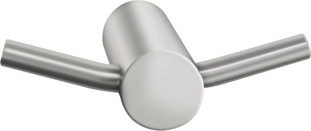 KWC Franke Double hook for wall mounting, stainless steel, surface satin finished, 18 mm pipe diameter, drilled hole on bottom for fixation, includes stainless steel screws and dowels. Dimensions 69 x 18 x 60 mm (W x H x D) 2000057985