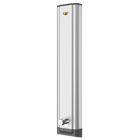 KWC Franke F5S Mix shower panel made of stainless steel for wall mounting with DN 15 self-closing single control mixer and connecting nozzles for the shower head. FRAMIC self-closing mixing cartridge, hydraulically controlled, low maintenance and stagnati