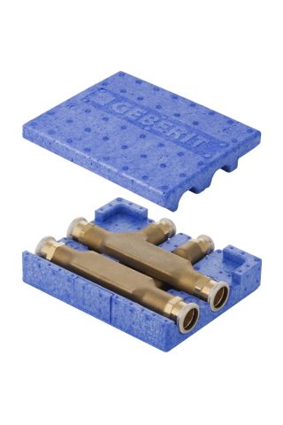 Geberit Mapress Carbon Steel cross fitting sheet with insulaTin sheet box,  diameter 22x15x22 63117