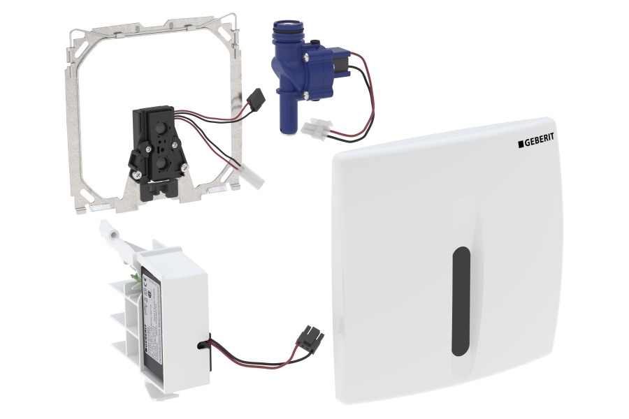 Geberit HyBasic urinal control, with sensor, infrared/mains Connection chrome silk gloss  IR 230V cover plate KS Basic silk-gloss  chrome-plated 115817465