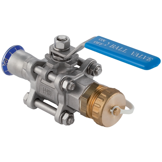 Geberit Mapress Kugelhahn NPW, mit Bet.-Hebel und Schlauchanschluss geflanscht d22 92112
