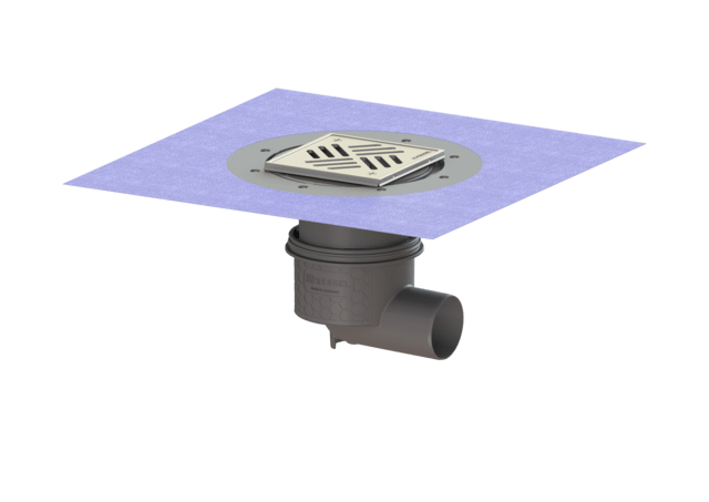 Kessel Practicus floor drain KE45170.51 DN70 horiz., Variofix, Slotted grating, Intermediate section for shallow-bed 45170.51