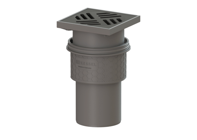 Kessel Practicus basement drain KE45210.40 DN100 vert., Black slotted grating 138x138 45210.40