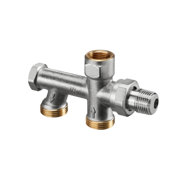 Oventrop Distributeur monotube Uno avec bypass à réglage progressif DN 15, filetage mâle G ¾ , entraxe 50 mm, avec douille isolante 1013161
