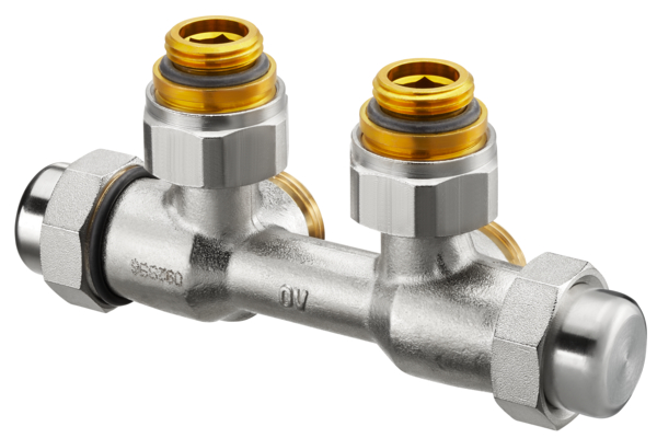 Oventrop Raccord Multiflex FQ, équerre raccordement à droite, filetage mâle G ½ x eurocône G ¾ 1015875