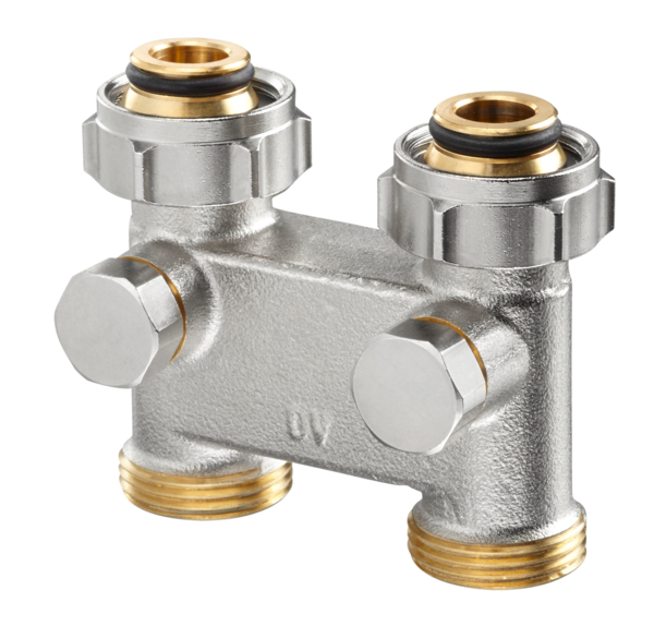Oventrop Raccord d'inversion, droit avec fonction d'arrêt, écrou G ¾ x eurcône G ¾, entraxe 50 mm 1016362