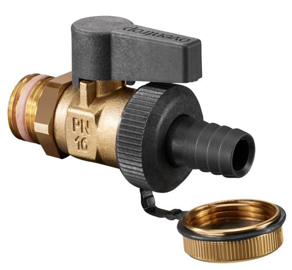 Oventrop Ball Valve Optiflex DN15 1/2 external thread Hose connection cap brass individually packed 1033314