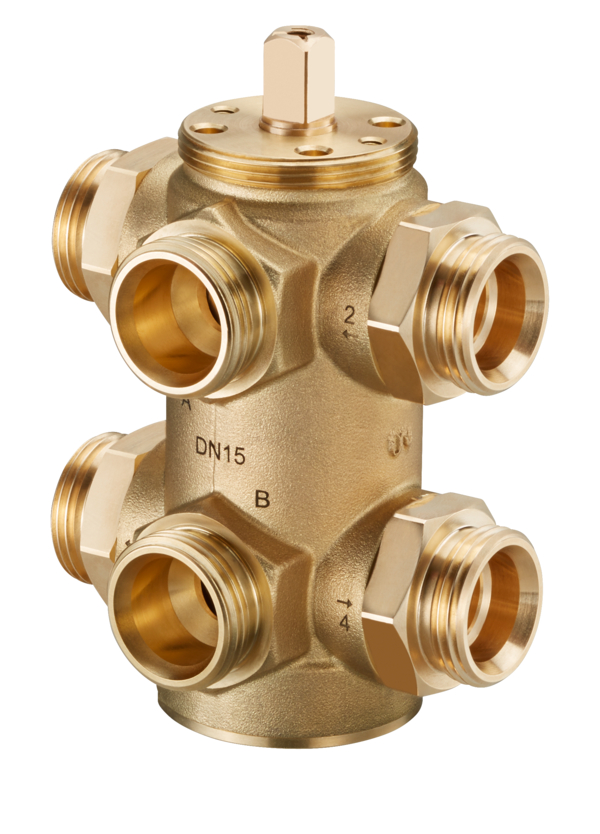 Oventrop Robinet à boisseaux sphériques à six voies Optibal W6 PN 16, DN 20 - 3/4, Filetage mâle avec cône intérieur, Kvs: 3.2 1132006