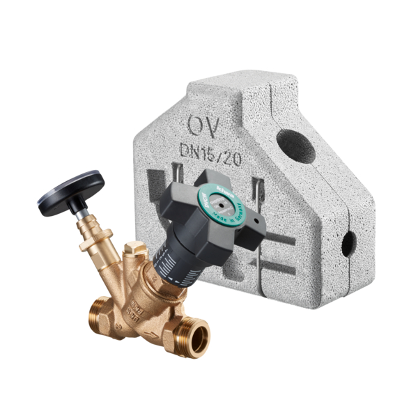 Oventrop Robinet de bouclage statique Aquastrom C avec filetage mâle DN 25, G 1 ¼, avec isolation thermique et thermomètre 4207108