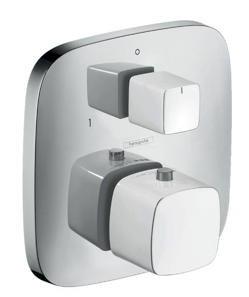 Hansgrohe Thermostatic mixer f concealed install. PuraVida set white chrome w shut-off diverter valve 15771400