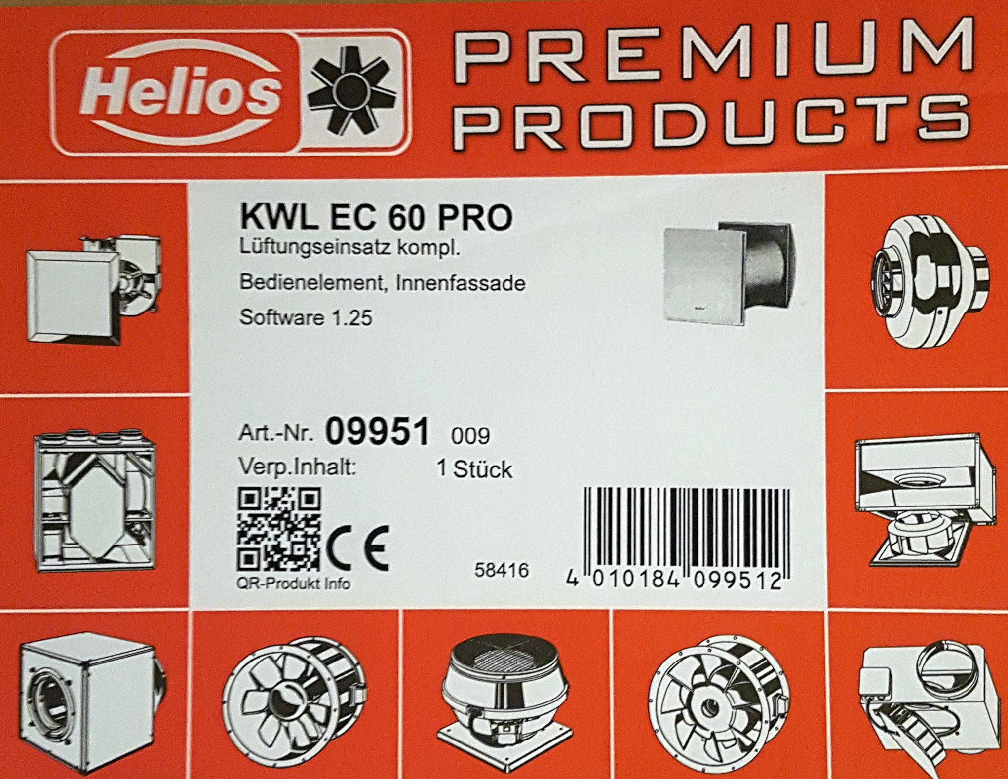 Helios KWL EC 60 Pro Geraeteeinheit mit Komfortbedienteil, Bedienelement BCU 9951 09951