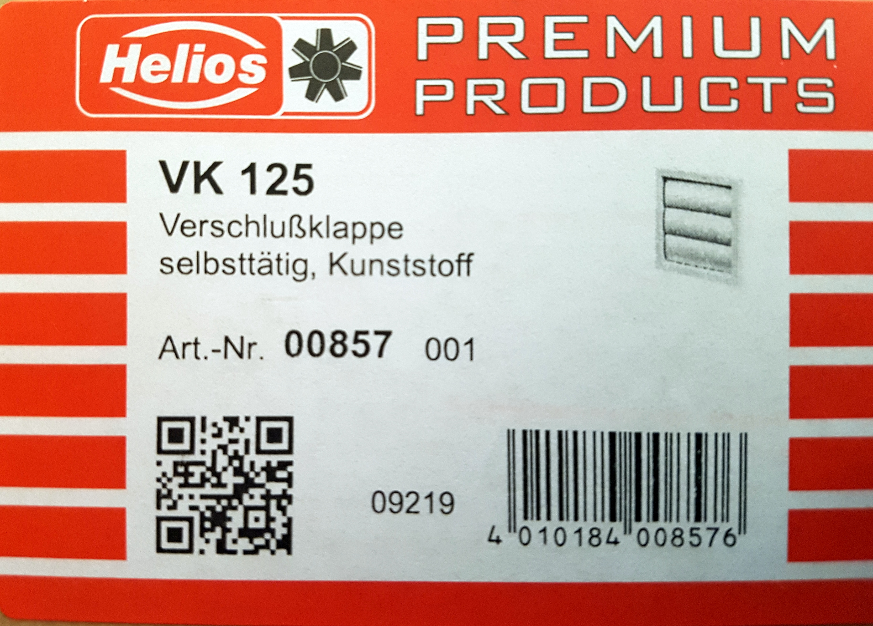 Helios VK 125 Verschlussklappe 0857