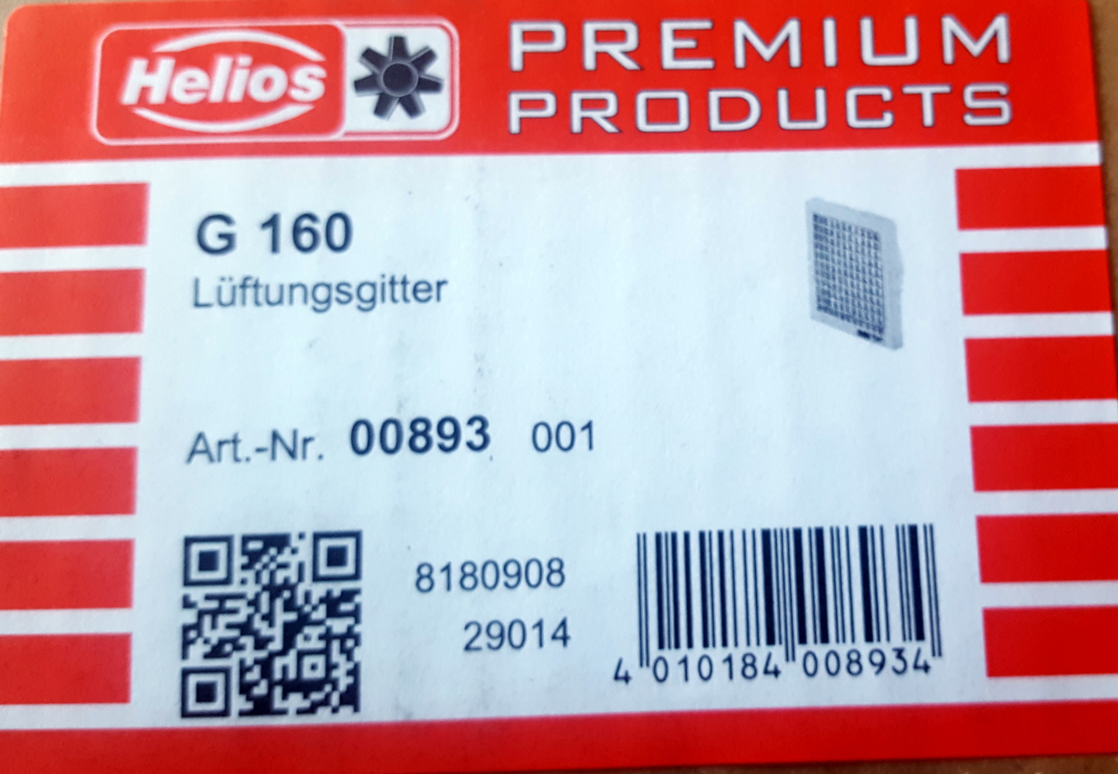 Helios G 160 Lueftungsgitter 0893