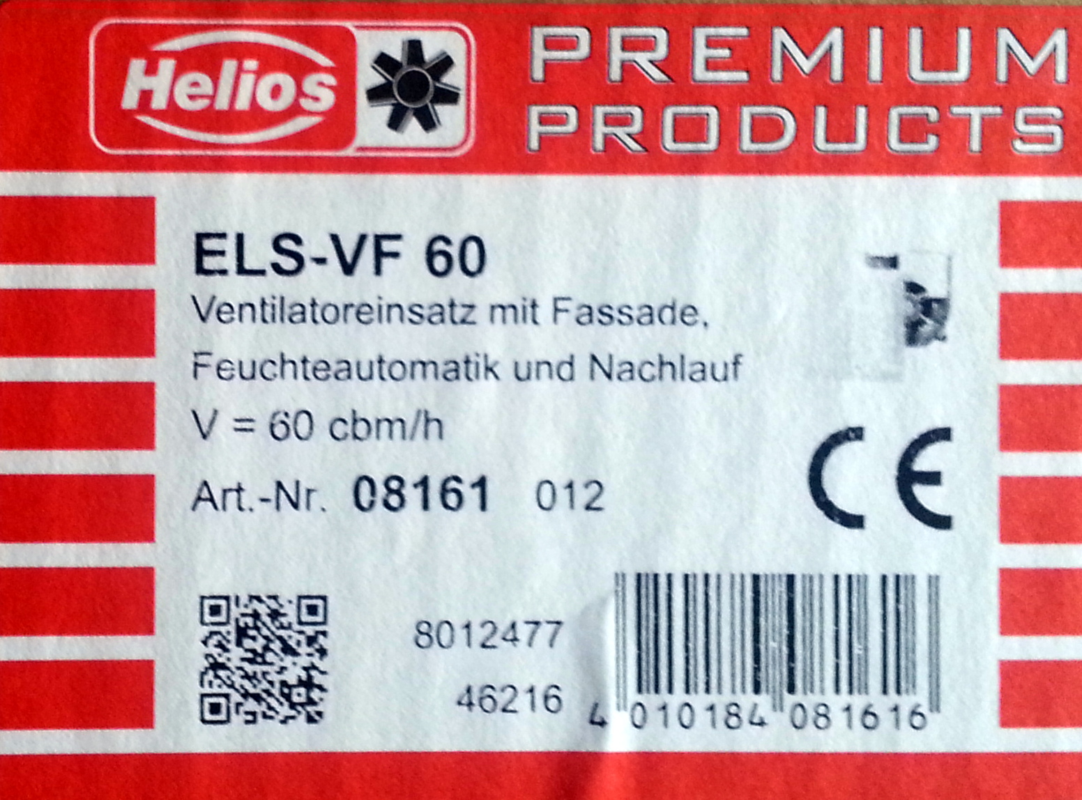 Helios ELS-VF 60 Ventilator inset with 8161 08161