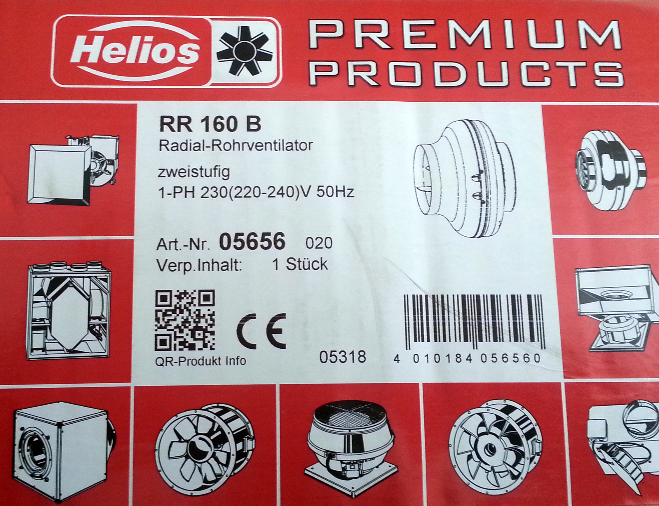 Helios RR 160 B Radial-Rohrventilator, 1-PH 5656