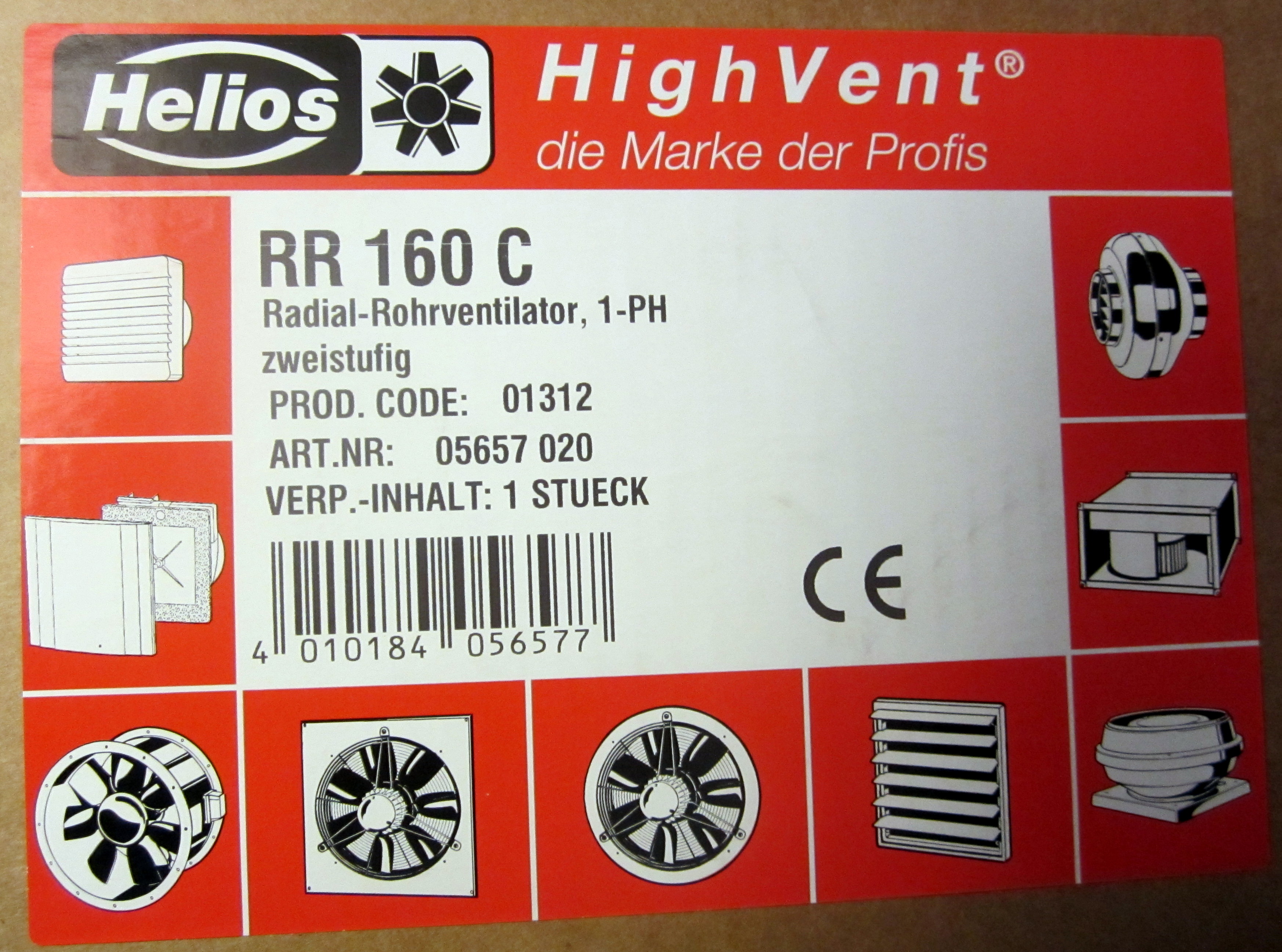 Helios RR 160 C Radial-Rohrventilator, 1-PH 5657
