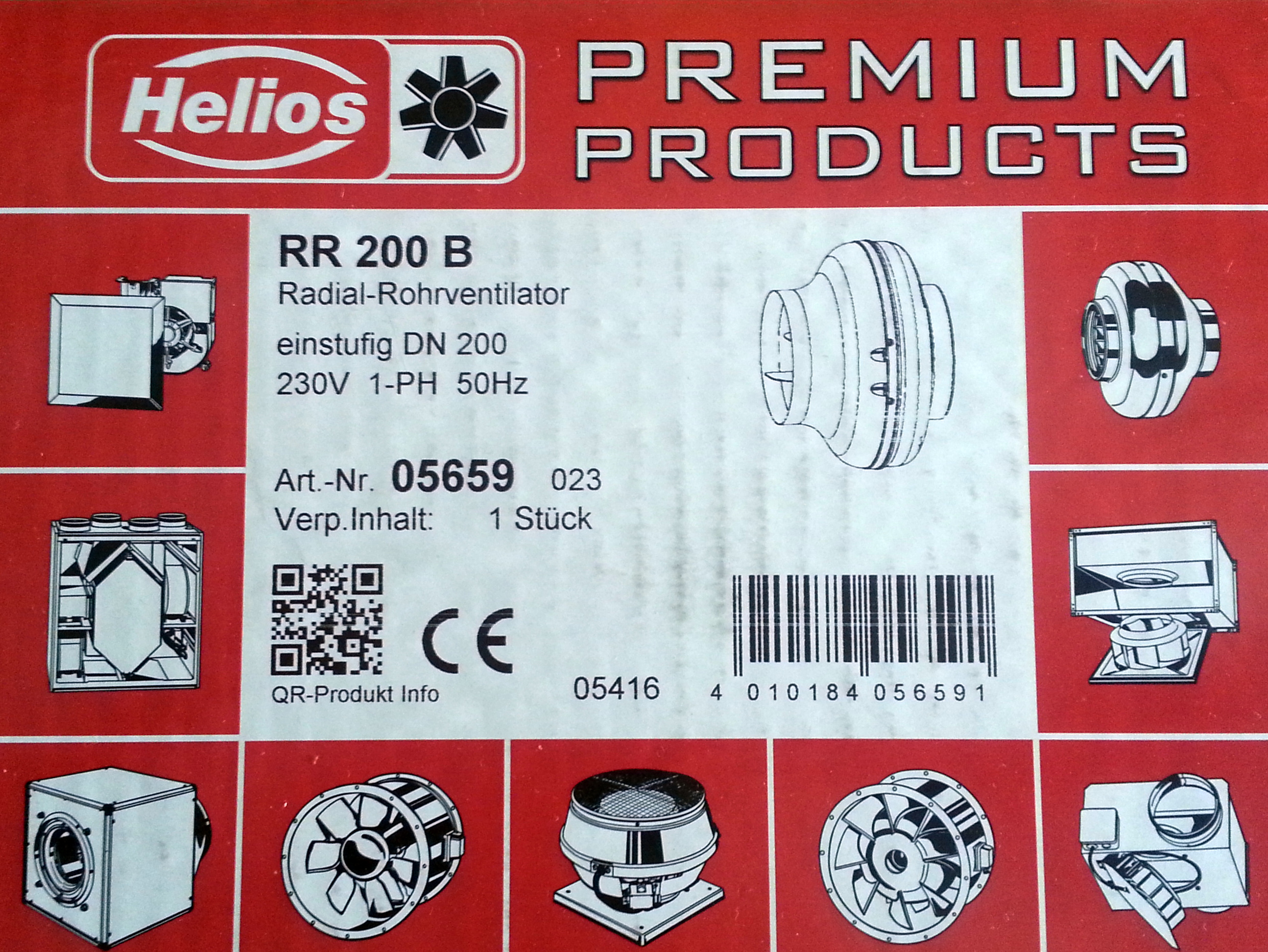 Helios RR 200 B Centrifugal in-line fan ventilator, 1-PH 5659 05659