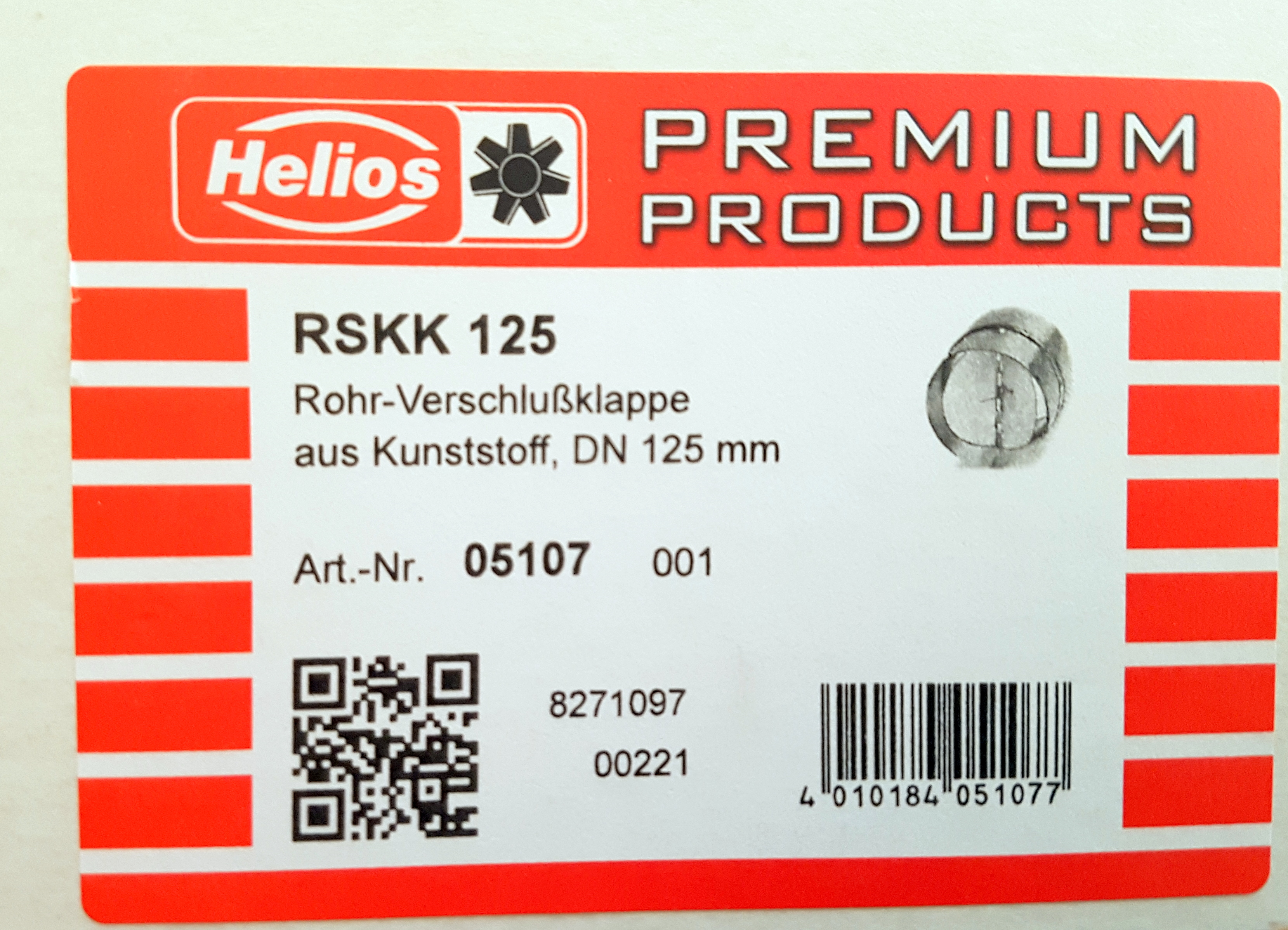 Helios RSKK 125 Back draught shutter DN 125 mm 5107 05107
