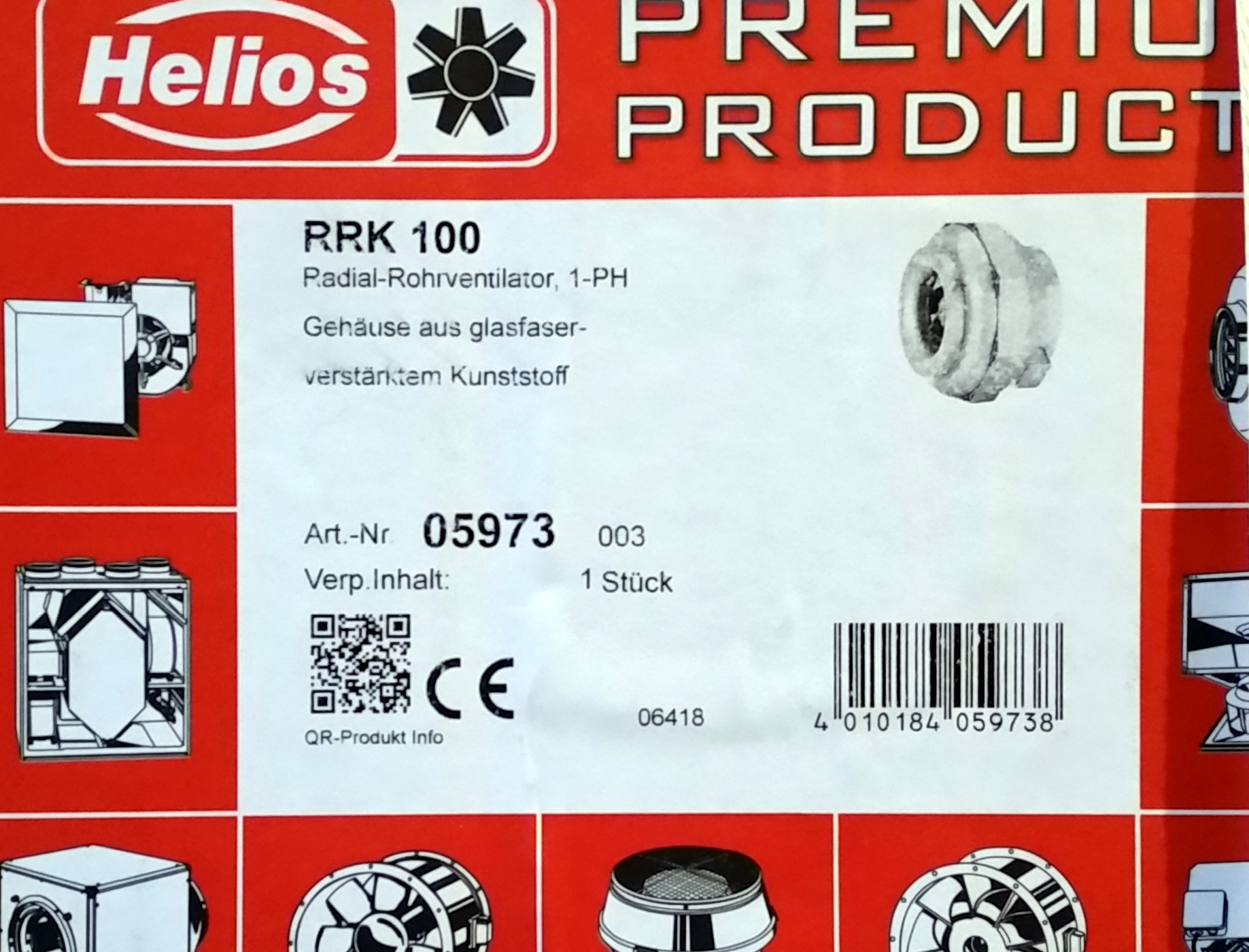 Helios RRK 100 Radial-Rohrventilator, 1-PH 5973