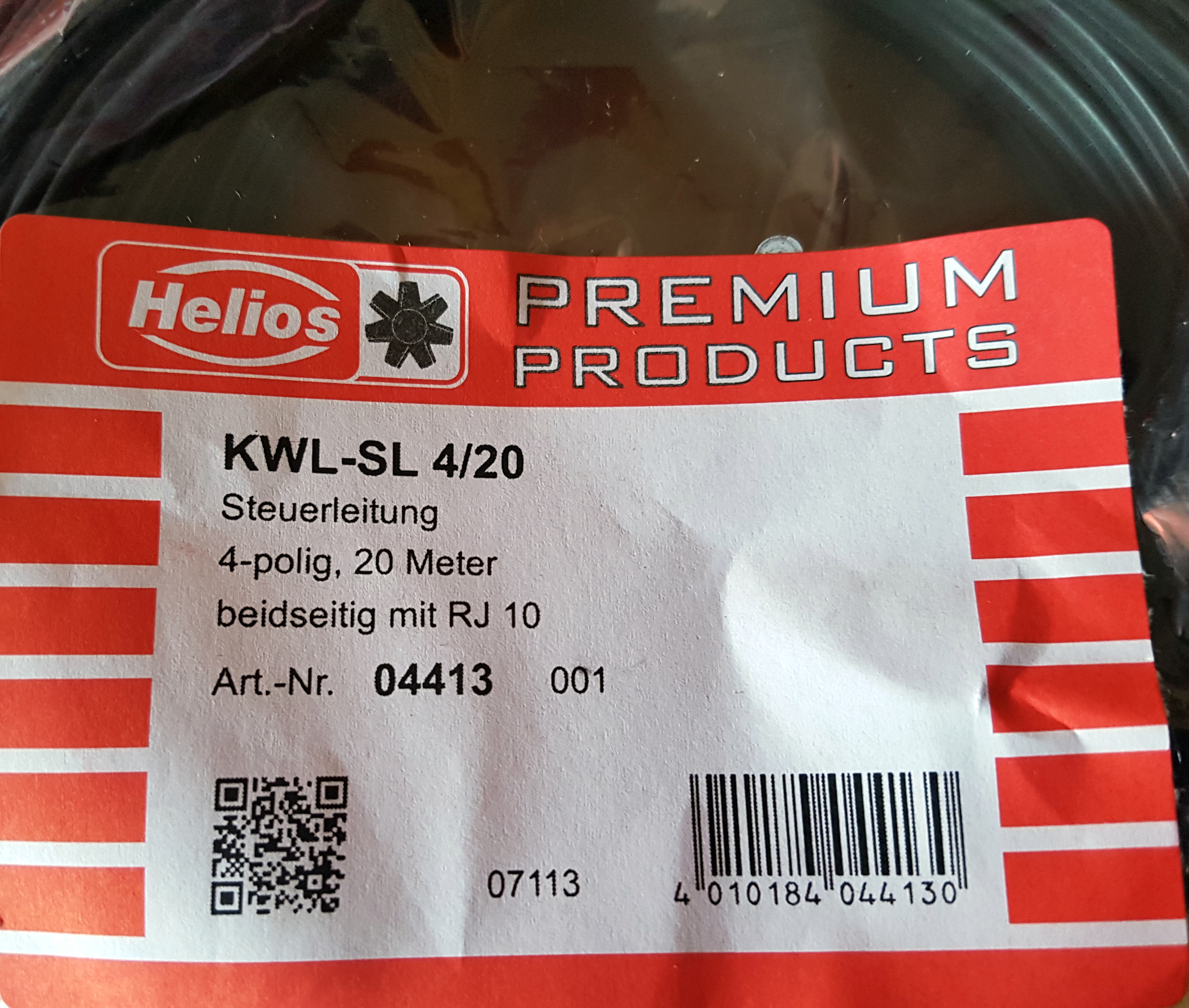 Helios KWL-SL 4/20 Control cable 4 poles, 20 meters, 2x RJ10 KWL-SL 4/20 4413 04413