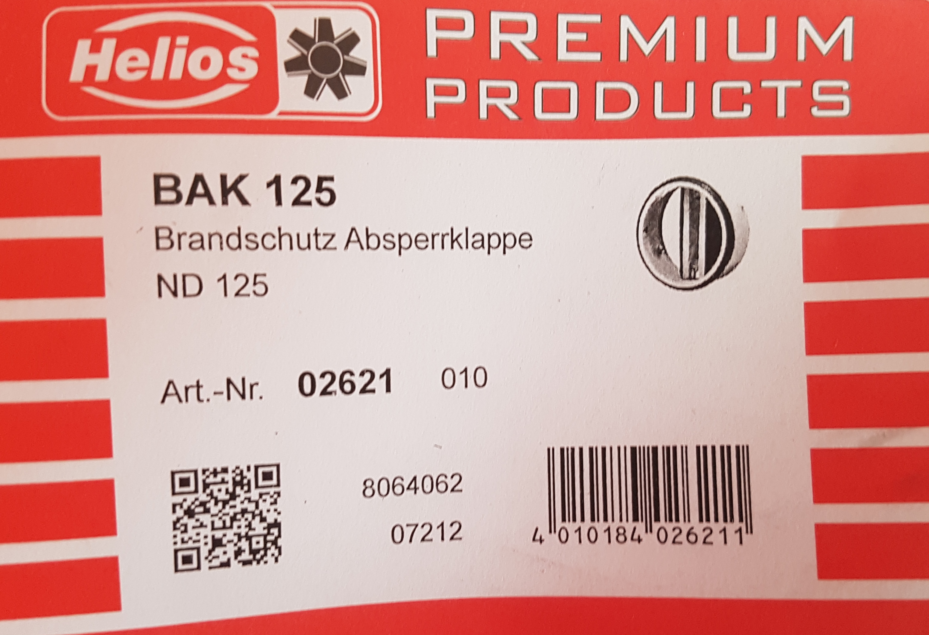 Helios BAK 125 Fire protection shut-off valve ND 125 BAK 125 2621 02621