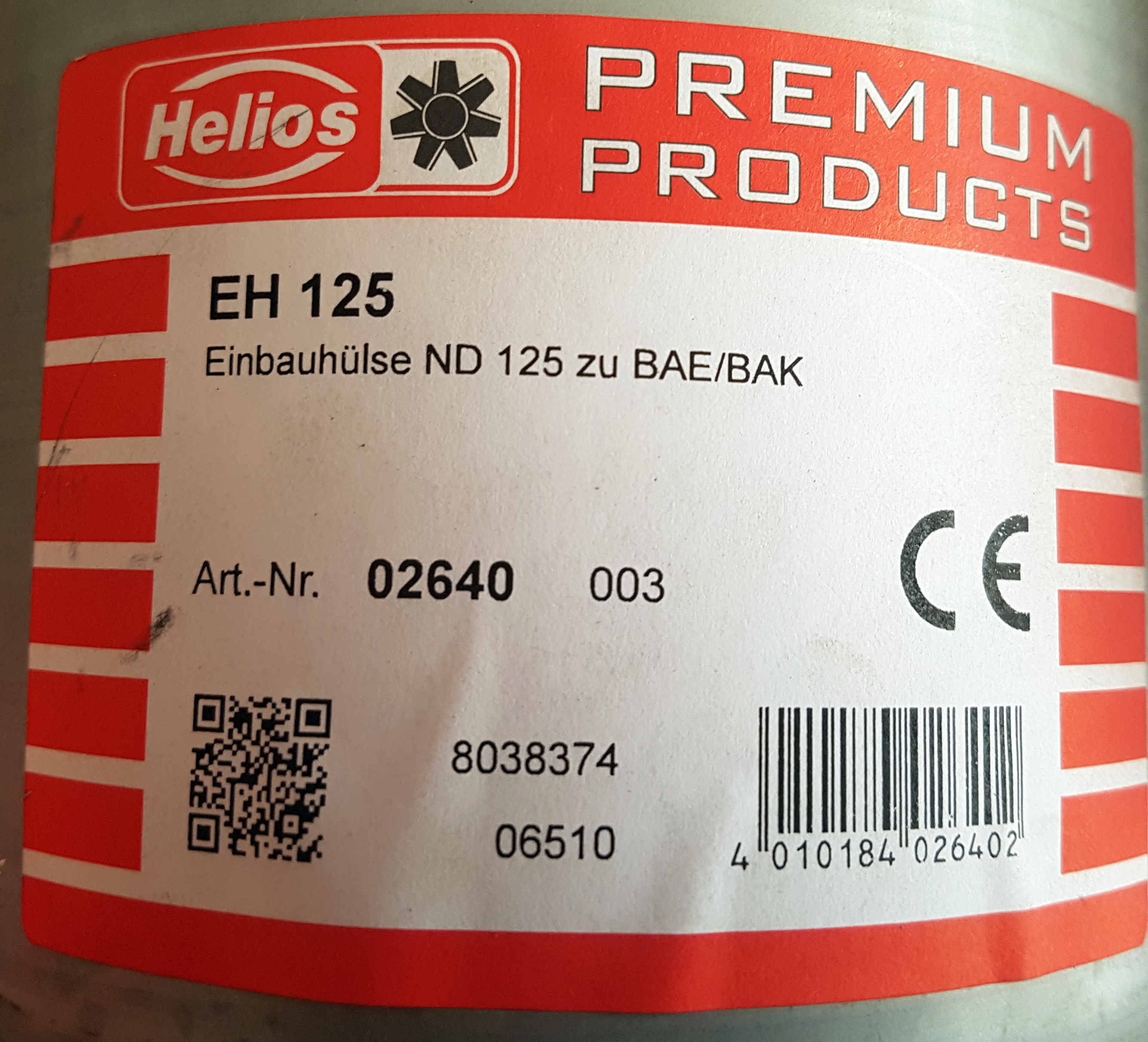 Helios EH 125 Mounting sleeve ND 125 zu BAE/BAK EH 125 2640 02640
